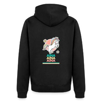 Aina Prénom Cadeau Douce Licorne - Veste à capuche bio Premium Unisexe - noir - Dos - Nico (187cm)