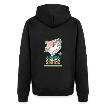 Ainhoa Vorname Namensgeschenk Süßes Einhorn - Unisex Premium Bio Zip Hoodie - Schwarz - Hinten - Nico (187cm)