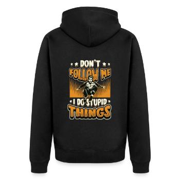I do stupid things, parkour, free running. - Unisex Premium Organic Zip Hoodie - black - Back - Nico (187cm)