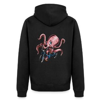 Radfahrer Tintenfisch Krake Oktopus Kinder Fahrrad - Unisex Premium Bio Zip Hoodie - Schwarz - Hinten - Nico (187cm)