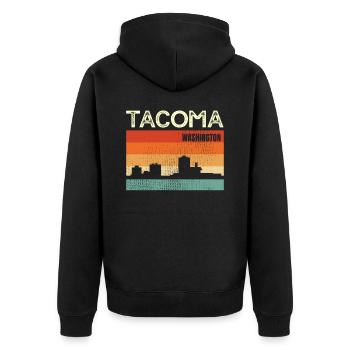 Tacoma Washington - Unisex Premium Bio Zip Hoodie - Schwarz - Hinten - Nico (187cm)
