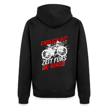 Endlich 60 - Zeit fürs E-Bike, Fahrrad Geburtstag - Unisex Premium Bio Zip Hoodie - Schwarz - Hinten - Nico (187cm)