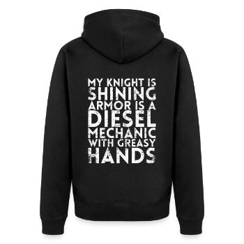 My Knight is Shining Armor is a diesel for - Unisex Premium Organic Zip Hoodie - black - Back - Nico (187cm)