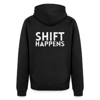 Shift Happens Design Für Mechaniker - Unisex Premium Bio Zip Hoodie - Schwarz - Hinten - Nico (187cm)