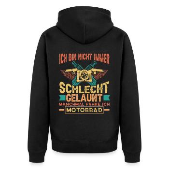 Motorrad Motorradfahren Motorradfahrer - Unisex Premium Bio Zip Hoodie - Schwarz - Hinten - Nico (187cm)