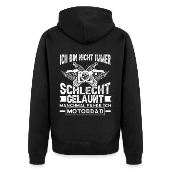 Motorrad Motorradfahren Motorradfahrer - Unisex Premium Bio Zip Hoodie - Schwarz - Hinten - Nico (187cm)