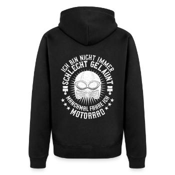 Motorrad Motorradfahren Motorradfahrer - Unisex Premium Bio Zip Hoodie - Schwarz - Hinten - Nico (187cm)