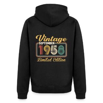 Vintage September 1958 Limited Edition Birthday - Unisex Premium Bio Zip Hoodie - Schwarz - Hinten - Nico (187cm)