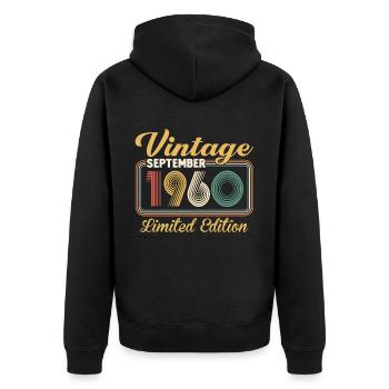 Vintage September 1960 Limited Edition Birthday - Unisex Premium Bio Zip Hoodie - Schwarz - Hinten - Nico (187cm)