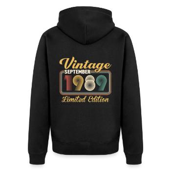 Vintage September 1989 Limited Edition Birthday - Unisex Premium Bio Zip Hoodie - Schwarz - Hinten - Nico (187cm)