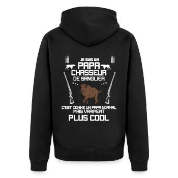 Papa Le chasseur cool sanglier - Veste à capuche bio Premium Unisexe - noir - Dos - Nico (187cm)