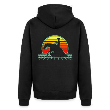 Reining Reiter Retro Pferd Westernreiten - Unisex Premium Bio Zip Hoodie - Schwarz - Hinten - Nico (187cm)