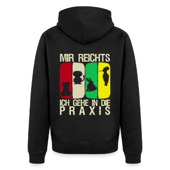 Tierarzt Tierärztin Retro Tierarztpraxis - Unisex Premium Bio Zip Hoodie - Schwarz - Hinten - Nico (187cm)
