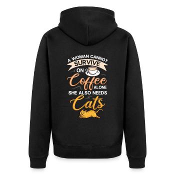 Cafetière Chat Machine Chaton Tasse Grains - Veste à capuche bio Premium Unisexe - noir - Dos - Nico (187cm)