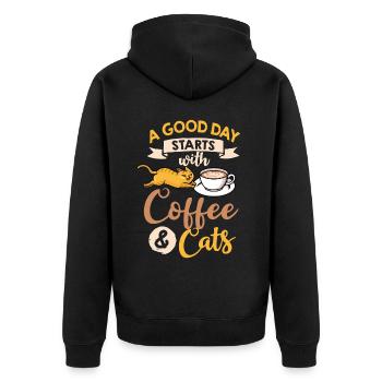 Cafetière Chat Machine Chaton Tasse Grains - Veste à capuche bio Premium Unisexe - noir - Dos - Nico (187cm)