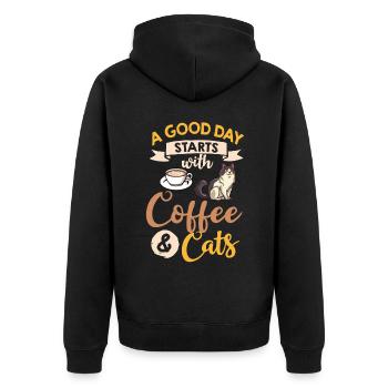 Cafetière Chat Machine Chaton Tasse Grains - Veste à capuche bio Premium Unisexe - noir - Dos - Nico (187cm)