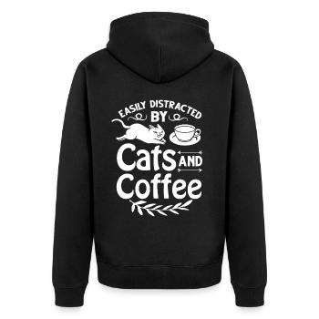 Cafetière Chat Machine Chaton Tasse Grains - Veste à capuche bio Premium Unisexe - noir - Dos - Nico (187cm)