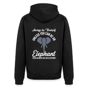 Elefant Spruch - Unisex Premium Bio Zip Hoodie - Schwarz - Hinten - Nico (187cm)