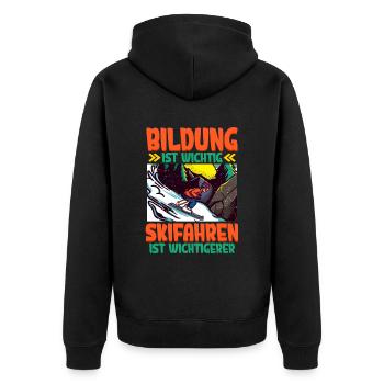 Bildung Ist Wichtig Skifahren Ist Wichtiger - Unisex Premium Bio Zip Hoodie - Schwarz - Hinten - Nico (187cm)