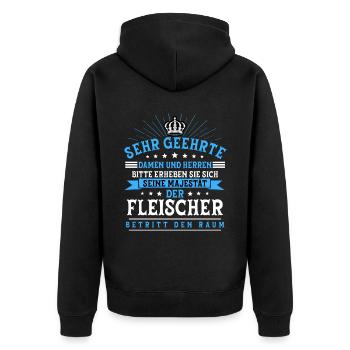 Metzger Fleischer - Unisex Premium Bio Zip Hoodie - Schwarz - Hinten - Nico (187cm)