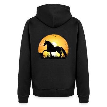 Sonnenuntergang - Morgan Pferd - Unisex Premium Bio Zip Hoodie - Schwarz - Hinten - Nico (187cm)