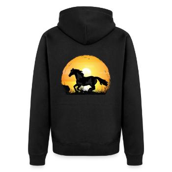 Sonnenuntergang - Malen Sie Pferd - Unisex Premium Bio Zip Hoodie - Schwarz - Hinten - Nico (187cm)