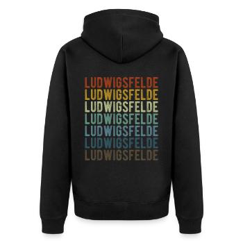 Ludwigsfelde Stadt Retro Vintage - Unisex Premium Bio Zip Hoodie - Schwarz - Hinten - Nico (187cm)