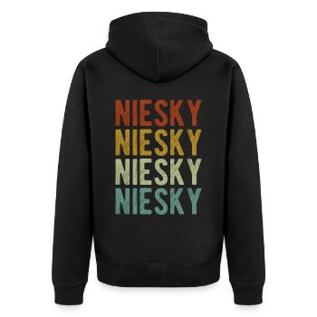 Niesky Stadt Retro Vintage - Unisex Premium Bio Zip Hoodie - Schwarz - Hinten - Nico (187cm)