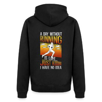 Running Runner Half Marathon - Unisex Premium Bio Zip Hoodie - Schwarz - Hinten - Nico (187cm)