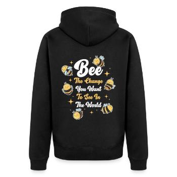 Bee The Change Bee Gift - Unisex Premium Organic Zip Hoodie - black - Back - Nico (187cm)