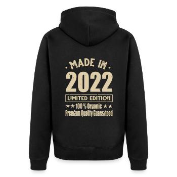 Made in 2022 Vintage Retro Limited Edition - Unisex Premium Bio Zip Hoodie - Schwarz - Hinten - Nico (187cm)