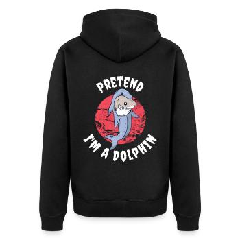 Pretend Im A Dolphin Delphin Geschenk - Unisex Premium Bio Zip Hoodie - Schwarz - Hinten - Nico (187cm)