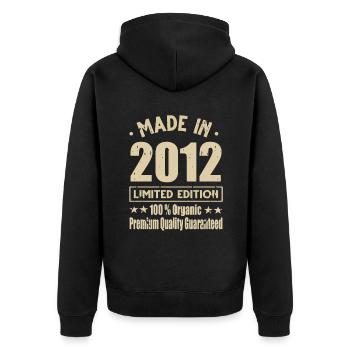 Made in 2012 Vintage Retro Limited Edition - Unisex Premium Bio Zip Hoodie - Schwarz - Hinten - Nico (187cm)