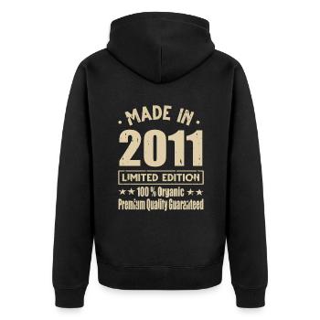 Made in 2011 Vintage Retro Limited Edition - Unisex Premium Bio Zip Hoodie - Schwarz - Hinten - Nico (187cm)