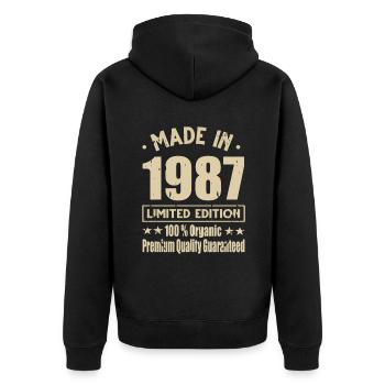 Fabriqué en 1987 Vintage Retro Limited Edition - Veste à capuche bio Premium Unisexe - noir - Dos - Nico (187cm)
