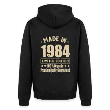 Made in 1984 Vintage Retro Limited Edition - Unisex Premium Bio Zip Hoodie - Schwarz - Hinten - Nico (187cm)