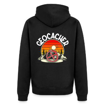 Geocacher Geocache Geocaching - Unisex Premium Bio Zip Hoodie - Schwarz - Hinten - Nico (187cm)