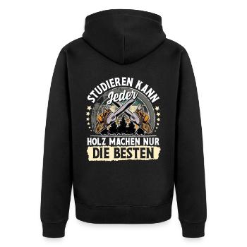 Holzfäller - Unisex Premium Bio Zip Hoodie - Schwarz - Hinten - Nico (187cm)