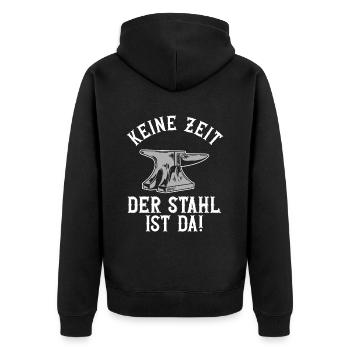 Keine Zeit. Der Stahl ist Da! - Schmied Schmiede - Unisex Premium Bio Zip Hoodie - Schwarz - Hinten - Nico (187cm)