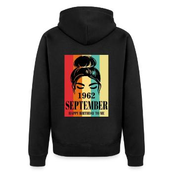 September 1962 Happy Birthday To Me - Unisex Premium Bio Zip Hoodie - Schwarz - Hinten - Nico (187cm)