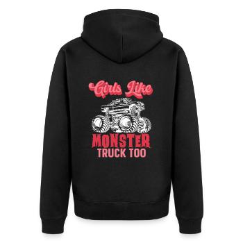 Mädchen Mögen Monster Truck Too Truck Lover - Unisex Premium Bio Zip Hoodie - Schwarz - Hinten - Nico (187cm)