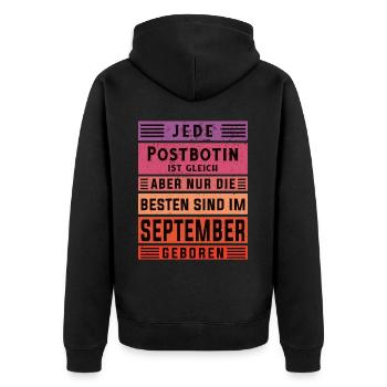 Briefbote Geburtstag September geboren Postbotin - Unisex Premium Bio Zip Hoodie - Schwarz - Hinten - Nico (187cm)