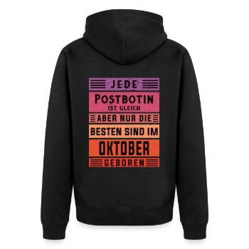 Briefbote Geburtstag Oktober geboren Postbotin - Unisex Premium Bio Zip Hoodie - Schwarz - Hinten - Nico (187cm)