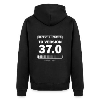 recently updated to version 37 - Gamer Geburtstag - Unisex Premium Bio Zip Hoodie - Schwarz - Hinten - Nico (187cm)