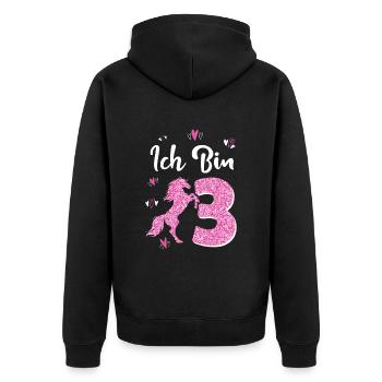 Geburtstag Mädchen 3 Jahre Pferd Prinzessin - Unisex Premium Bio Zip Hoodie - Schwarz - Hinten - Nico (187cm)