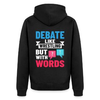 Debattieren Politische Diskussion Debatte Argument - Unisex Premium Bio Zip Hoodie - Schwarz - Hinten - Nico (187cm)