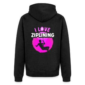 Ich Liebe Ziplining Sport Zipline Seilrutsche - Unisex Premium Bio Zip Hoodie - Schwarz - Hinten - Nico (187cm)
