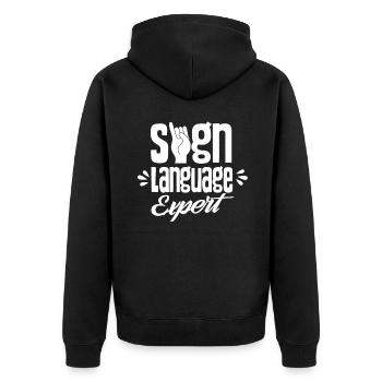 Gestes d’experts en langue des signes Signes de sensibilisation - Veste à capuche bio Premium Unisexe - noir - Dos - Nico (187cm)