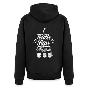 J’enseigne les signes de sensibilisation à la langue des signes - Veste à capuche bio Premium Unisexe - noir - Dos - Nico (187cm)