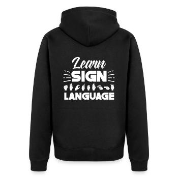 Sign Language Learning Awareness Sign Gestures - Unisex Premium Organic Zip Hoodie - black - Back - Nico (187cm)